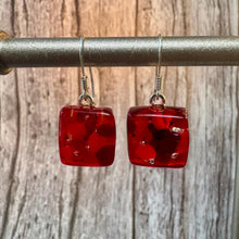 Red Earrings Sterling Silver Fused Glass Earrings