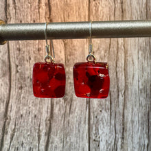 Red Earrings Sterling Silver Fused Glass Earrings