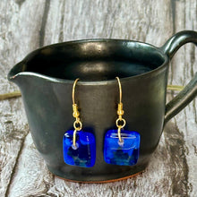 Cool Deep Cobalt Blue Earrings Sterling Silver Fused Glass Earrings