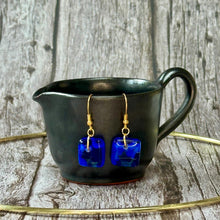 Cool Deep Cobalt Blue Earrings Sterling Silver Fused Glass Earrings