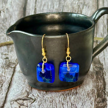 Cool Deep Cobalt Blue Earrings Sterling Silver Fused Glass Earrings