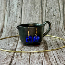 Cool Deep Cobalt Blue Earrings Sterling Silver Fused Glass Earrings