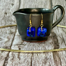 Cool Deep Cobalt Blue Earrings Sterling Silver Fused Glass Earrings