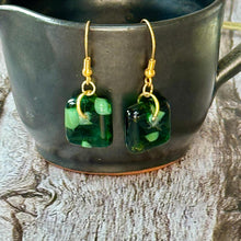 Nature Green Earrings Sterling Silver Fused Glass Earrings