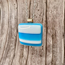 Handmade Fused Glass Necklace: Turquoise White Stripes Pendant
