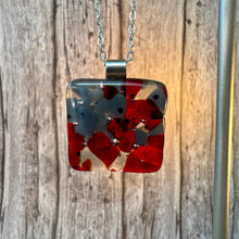 Ruby Red and Dark Grey Fused Glass Necklace