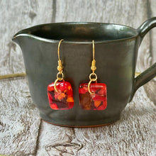 Bright Orange and Red Earrings Sterling Silver Fused Glass Earrings