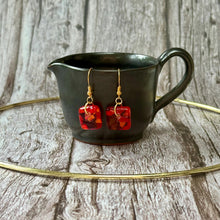 Bright Orange and Red Earrings Sterling Silver Fused Glass Earrings