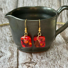 Bright Orange and Red Earrings Sterling Silver Fused Glass Earrings