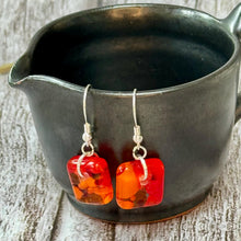 Bright Orange and Red Earrings Sterling Silver Fused Glass Earrings