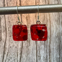 Red Earrings Sterling Silver Fused Glass Earrings