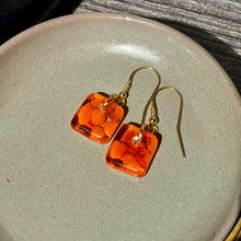 Bright Orange Earrings Sterling Silver Fused Glass Earrings