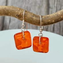 Bright Orange Earrings Sterling Silver Fused Glass Earrings