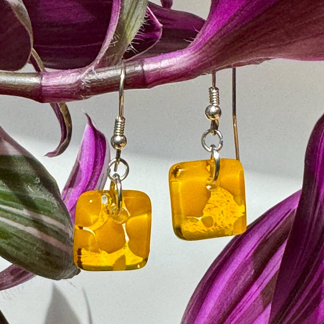 Sunshine Yellow Earrings Sterling Silver Fused Glass Earrings