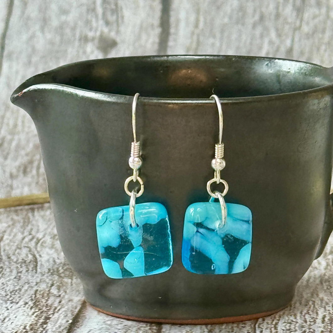 Fresh Turquoise Earrings Sterling Silver Fused Glass Earrings
