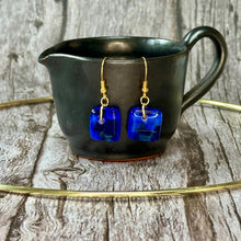 Cool Deep Cobalt Blue Earrings Sterling Silver Fused Glass Earrings