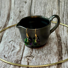 Warm Green and Purple Earrings Sterling Silver Fused Glass Earrings