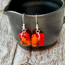 Bright Orange and Red Earrings Sterling Silver Fused Glass Earrings
