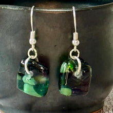 Warm Green and Purple Earrings Sterling Silver Fused Glass Earrings