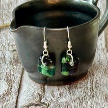 Warm Green and Purple Earrings Sterling Silver Fused Glass Earrings