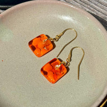 Bright Orange Earrings Sterling Silver Fused Glass Earrings