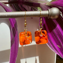 Bright Orange Earrings Sterling Silver Fused Glass Earrings