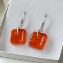 Bright Orange Earrings Sterling Silver Fused Glass Earrings