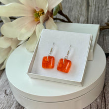 Bright Orange Earrings Sterling Silver Fused Glass Earrings
