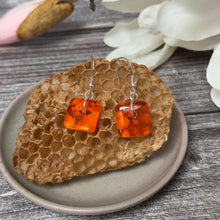 Bright Orange Earrings Sterling Silver Fused Glass Earrings