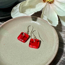 Love Red Earrings Sterling Silver Fused Glass Earrings