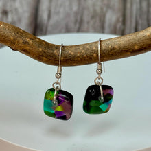 Warm Green and Purple Earrings Sterling Silver Fused Glass Earrings
