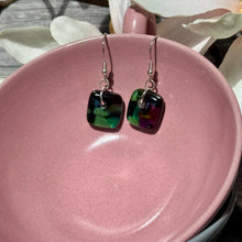 Warm Green and Purple Earrings Sterling Silver Fused Glass Earrings