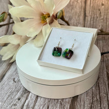 Warm Green and Purple Earrings Sterling Silver Fused Glass Earrings