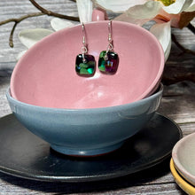 Warm Green and Purple Earrings Sterling Silver Fused Glass Earrings