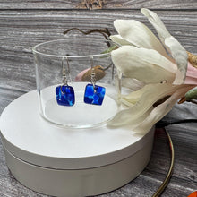 Cool Deep Cobalt Blue Earrings Sterling Silver Fused Glass Earrings