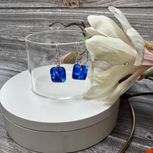 Cool Deep Cobalt Blue Earrings Sterling Silver Fused Glass Earrings