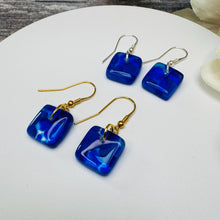 Cool Deep Cobalt Blue Earrings Sterling Silver Fused Glass Earrings