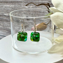 Nature Green Earrings Sterling Silver Fused Glass Earrings