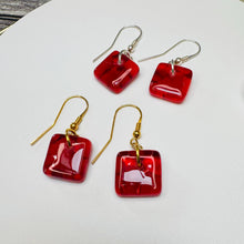 Love Red Earrings Sterling Silver Fused Glass Earrings