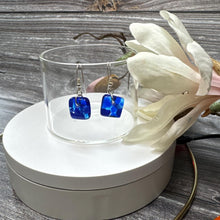 Cool Deep Cobalt Blue Earrings Sterling Silver Fused Glass Earrings