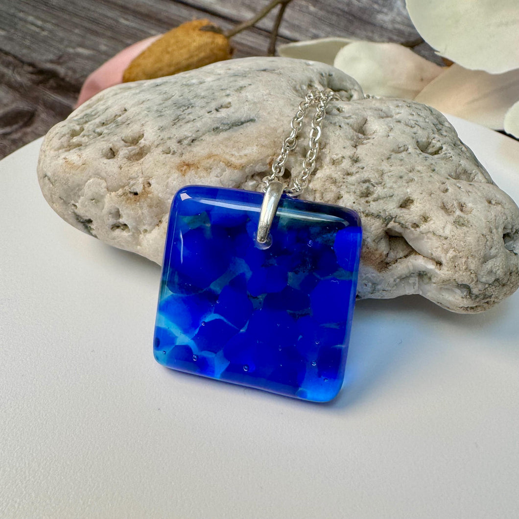Blue Square Necklace / Sunshine Fused Glass Jewellery