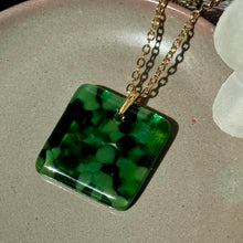 Green Square Necklace / Nature Fused Glass Jewellery