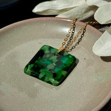 Green Square Necklace / Nature Fused Glass Jewellery