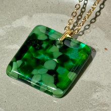 Green Square Necklace / Nature Fused Glass Jewellery