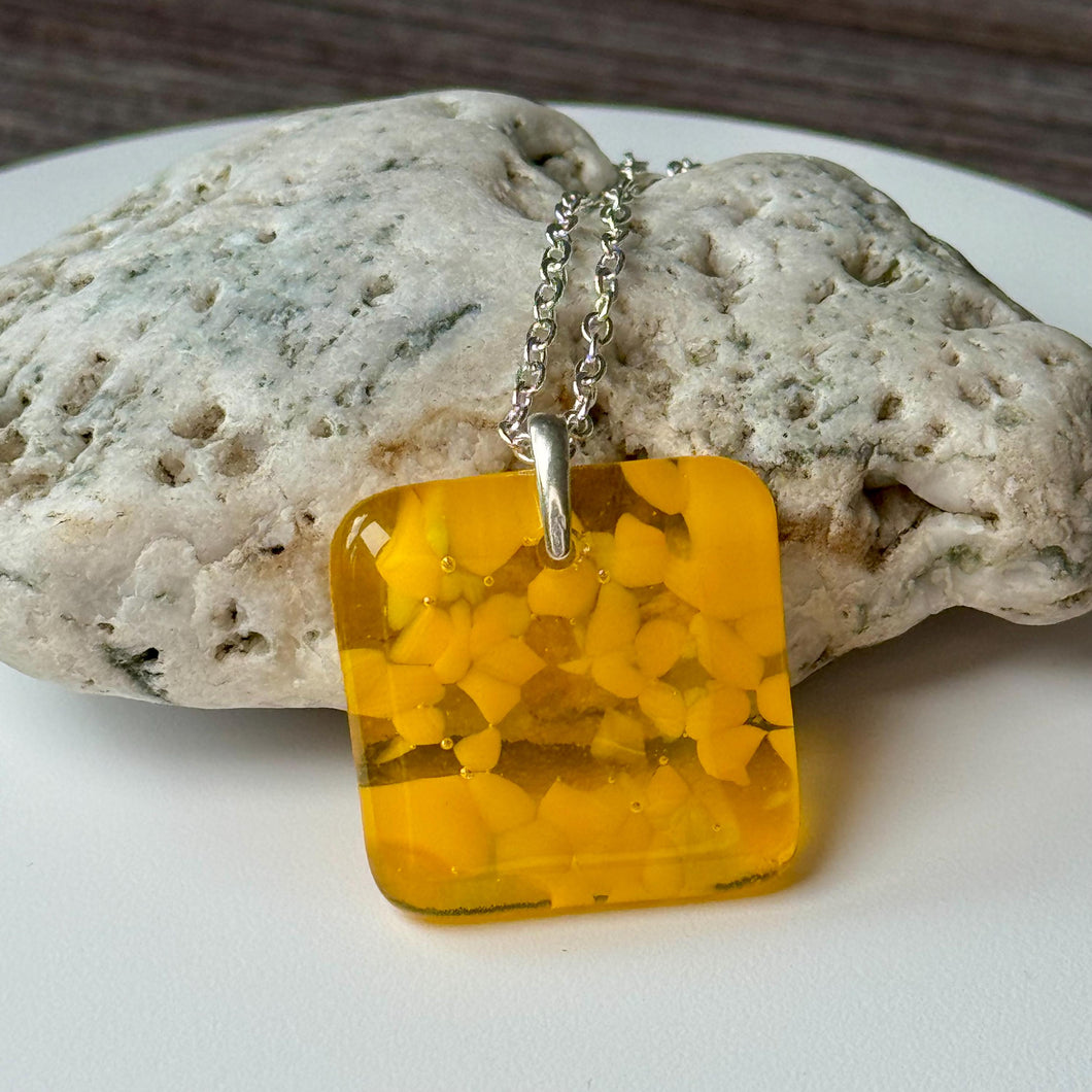 Yellow Square Necklace / Sunshine Fused Glass Jewellery