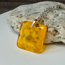 Yellow Square Necklace / Sunshine Fused Glass Jewellery