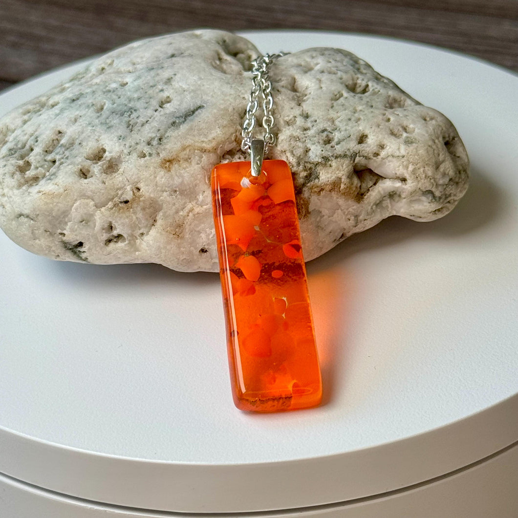 Orange Long Pendant Necklace / Summer Fused Glass Jewellery