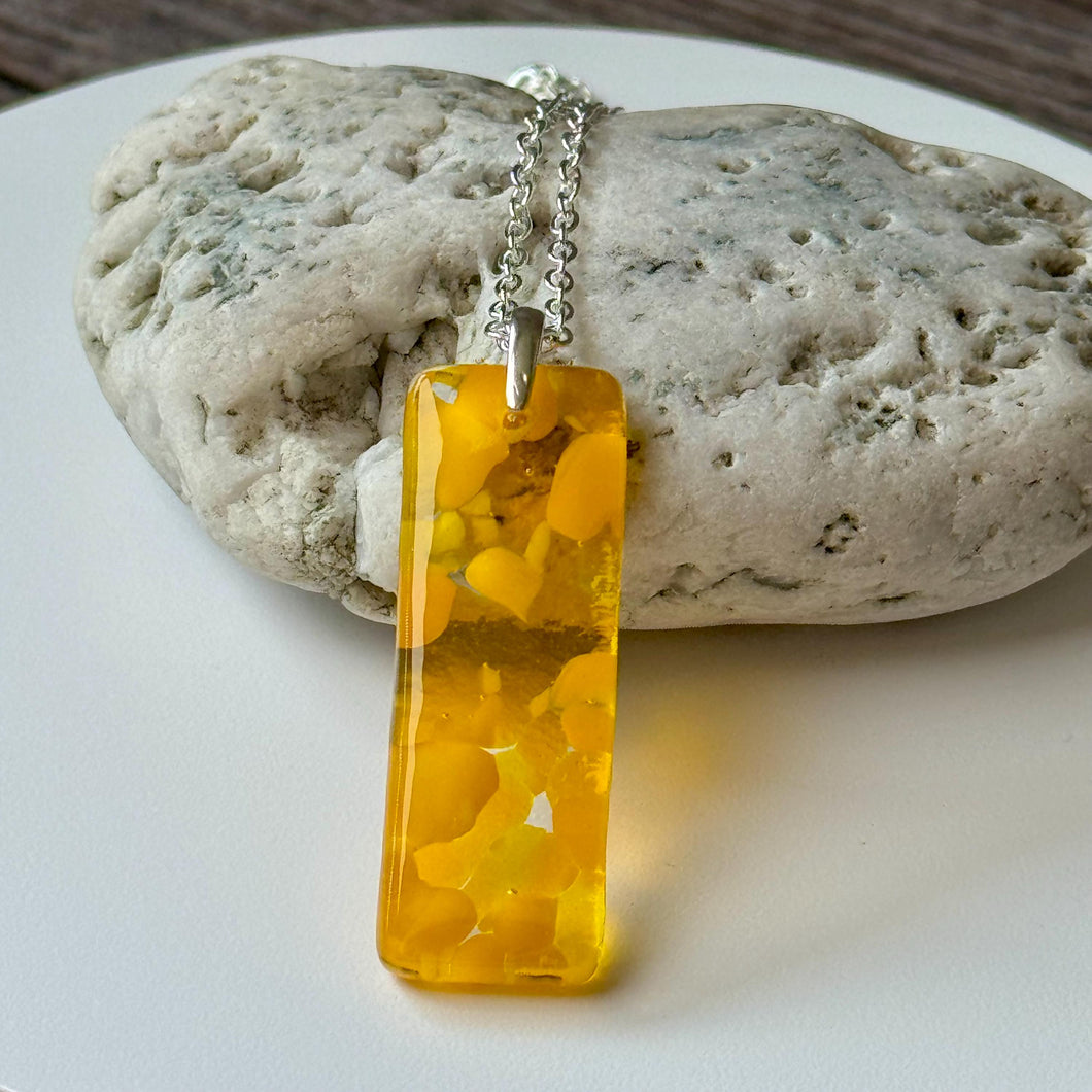 Yellow Long Pendant Necklace / Sunshine Fused Glass Jewellery