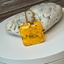 Yellow Square Necklace / Sunshine Fused Glass Jewellery