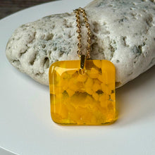 Yellow Square Necklace / Sunshine Fused Glass Jewellery